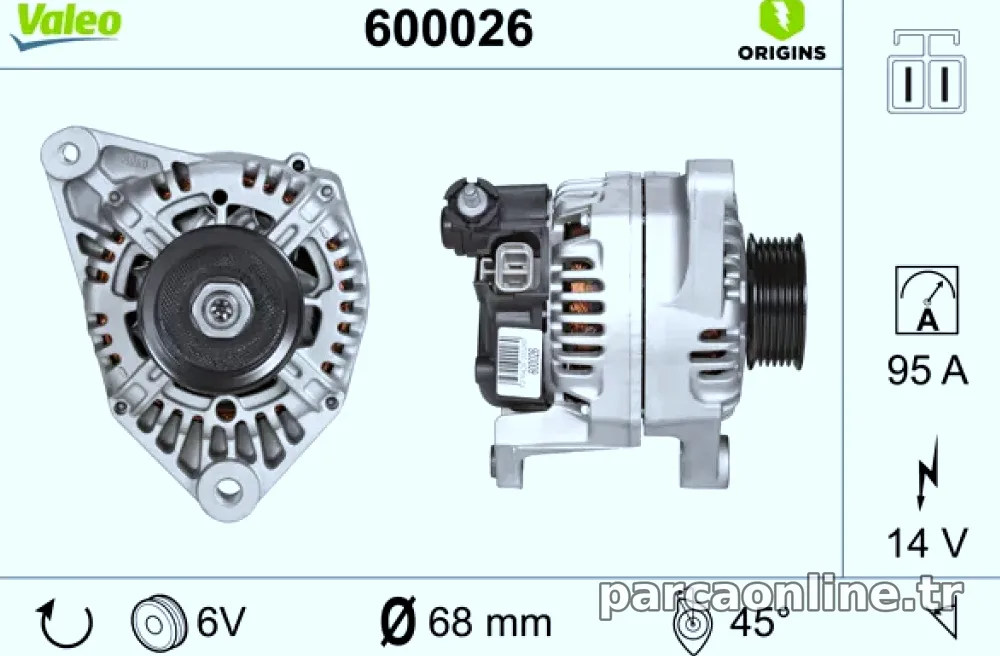 ALTERNATOR 12V 90A ALMERA PRIMERA 2,0 - Valeo - VALEO 600026