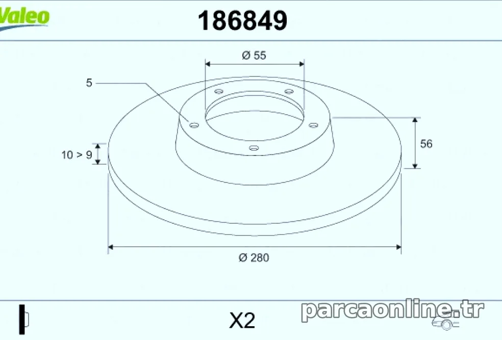 ARKA FREN DISK (AYNASI) DUZ TOYOTA  AVENSIS 1.6 1.8 2.0D 03>08 (280×5) – Valeo – VALEO 186849″ loading=”lazy” /></figure>
<p class=