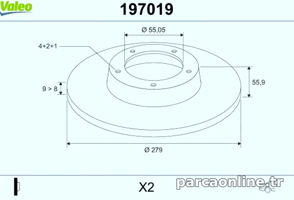 ARKA FREN DISKI (AYNASI) DUZ TOYOTA COROLLA 1.4 D4D 1.6 VVTI 2003-2007 (279X4) - Valeo - VALEO 197019
