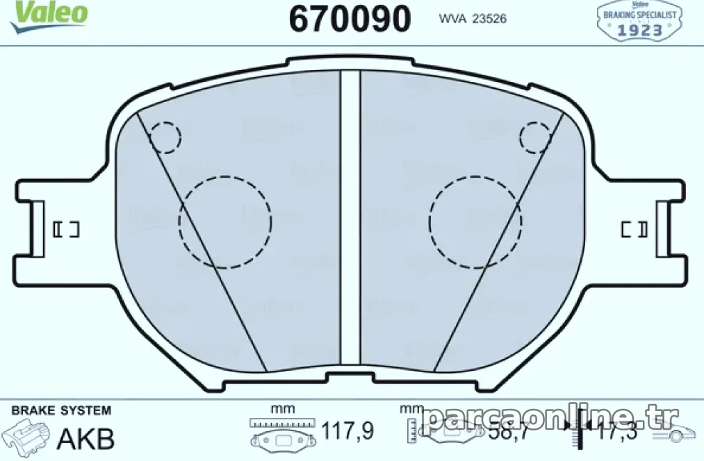 FREN BALATASI ON TOYOTA COROLLA 2001-2007 VERSO 2001-2004 - Valeo - VALEO 670090