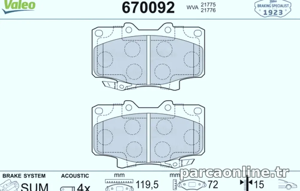 ON FREN BALATASI HIACE 2.2 LAND CRUISER 4.0 4.5 90>97 - Valeo - VALEO 670092
