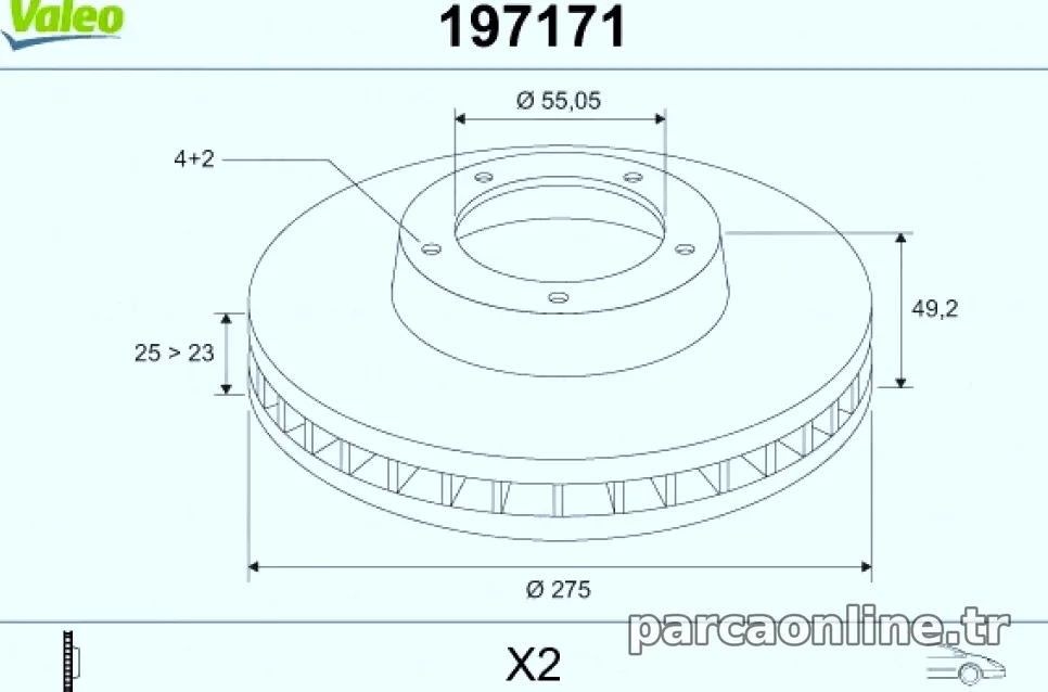 ON FREN DISKI (AYNASI) HAVALI TOYOTA COROLLA 1.4 D4D 2003-2007 (275X4) - Valeo - VALEO 197171