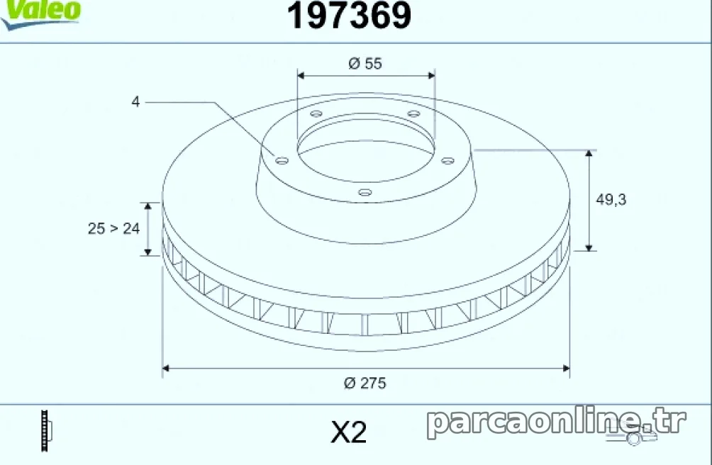 ON FREN DISKI (AYNASI) HAVALI TOYOTA COROLLA 1.4 D4D 2003-2007 (275X4) - Valeo - VALEO 197369