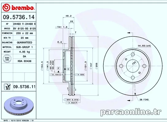 BREMBO 09573614 Fren Disk Ayna - BREMBO - 09573614
