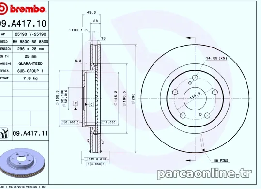 BREMBO 09A41711 Fren Disk Ayna - BREMBO - 09A41711