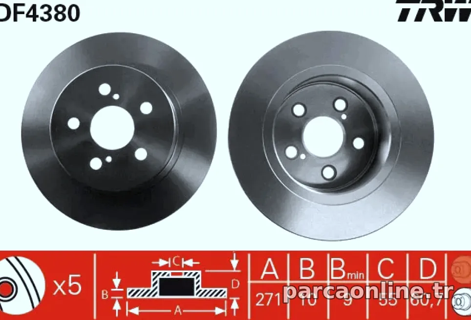 ARKA FREN AYNASI DUZ TOYOTA AVENSIS 1.6 1.8 2.0 VVT I 00>03 (271X5) - TRW - TRW DF4380