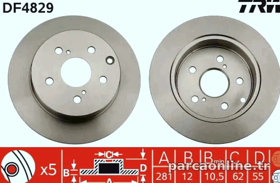 ARKA FREN DISK AYNASI DUZ TOYOTA RAV 4 III VVT-I 06-13 (281X5) - TRW - TRW DF4829
