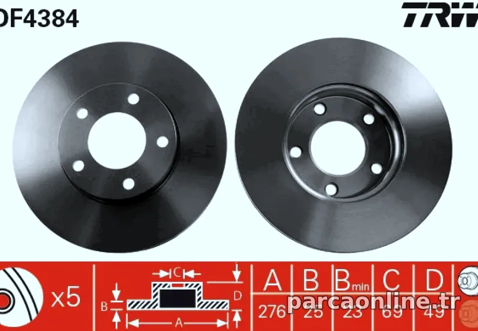 ON FREN AYNASI HAVALI MAZDA 5 05>MAZDA 3 03>10 277X5 - TRW - TRW DF4384