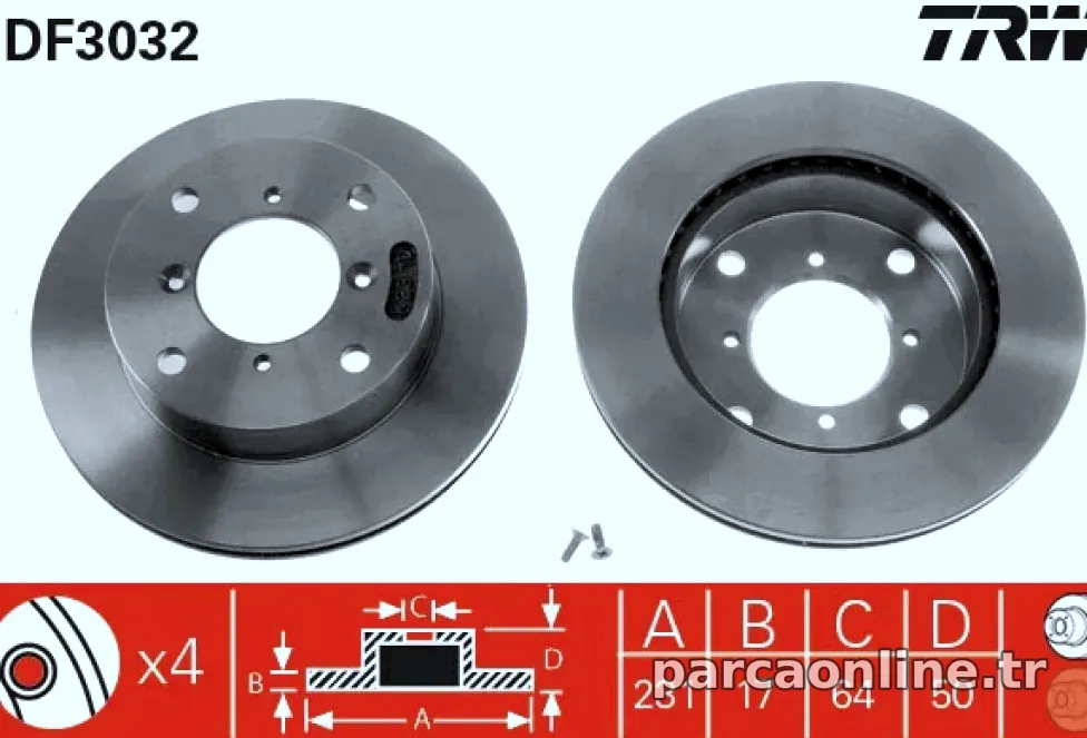 ON FREN DISK (AYNASI) HAVALI SUZUKI ALTO 1994-2002 SUZUKI SWIFT 1989-2001 JUSTY 1.3 4WD 1995-2003 (231MM) - TRW - TRW DF