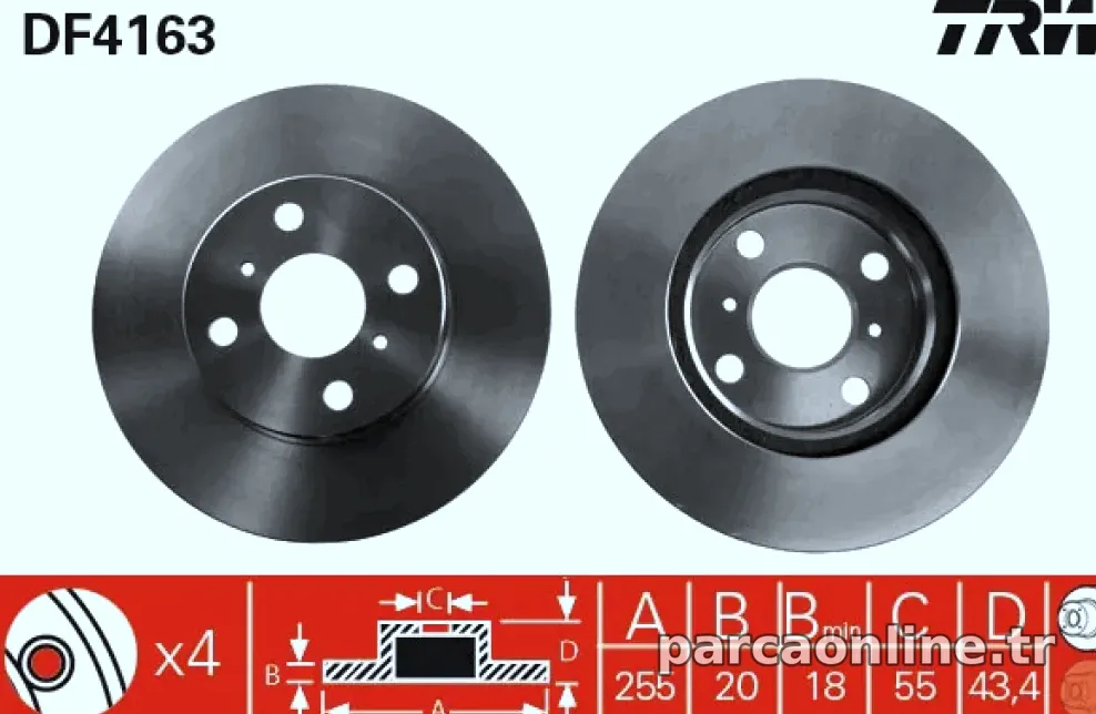 ON FREN DISK AYNASI (HAVALI) TOYOTA YARIS D4 D 06-11 (255X4) - TRW - TRW DF4163