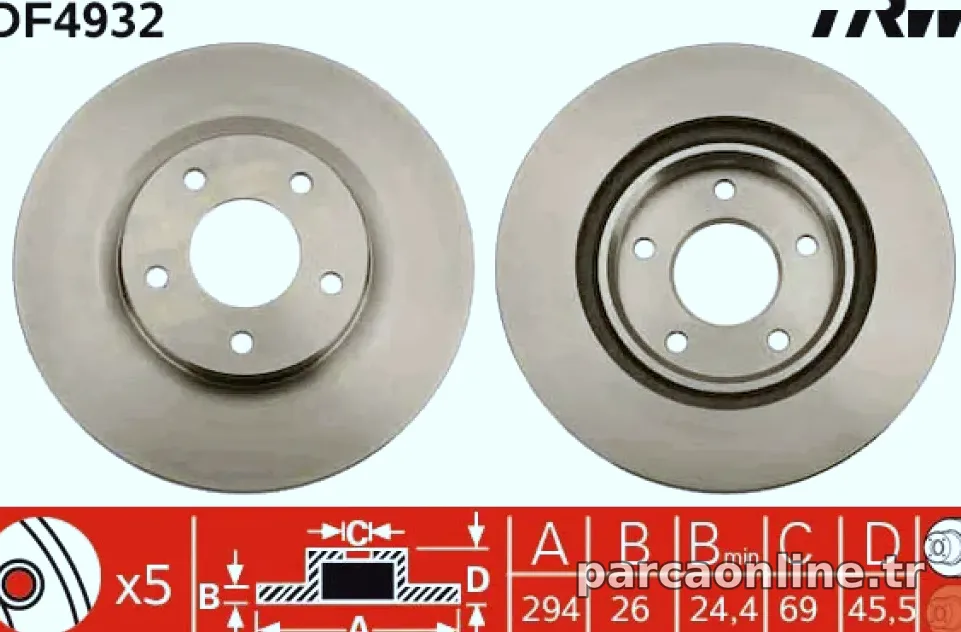 ON FREN DISKI JEEP COMPASS PATRIOT CHRYSLER SEBRING DODGE CALIBER-4008-C4 AIRCROSS - TRW - TRW DF4932