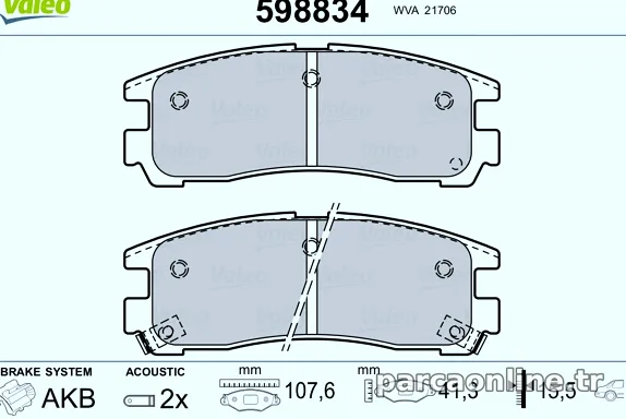 VALEO 598834 Fren Disk Balata - VALEO - 598834