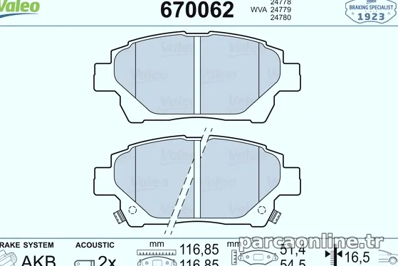 VALEO 670062 Fren Disk Balata - VALEO - 670062