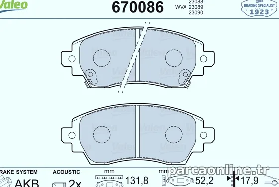 VALEO 670086 Fren Disk Balata - VALEO - 670086